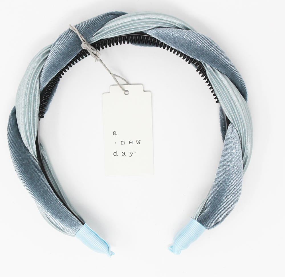Satin and Velvet Pleated Twist Braid Plastic Headband - A New Day™ Blue - Click Image to Close